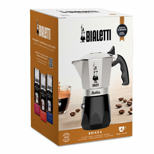 Bialetti BRIKKA din aluminiu, 4 căni, neagră