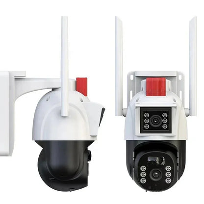Cameră inteligentă de supraveghere cu lentile duble V380 Pro, 5MP, HD 4K, exterior/interior, WiFi, zoom 4x, pivotantă, lumini LED, comunicare bidirecțională, senzor mișcare, vedere nocturnă IR 30 m