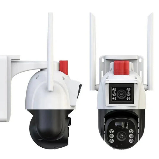 Cameră inteligentă de supraveghere cu lentile duble V380 Pro, 5MP, HD 4K, exterior/interior, WiFi, zoom 4x, pivotantă, lumini LED, comunicare bidirecțională, senzor mișcare, vedere nocturnă IR 30 m