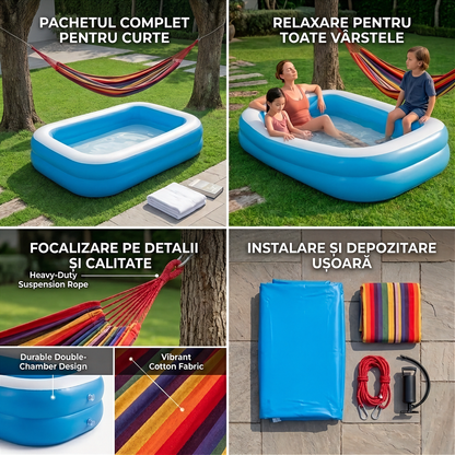 Set piscină gonflabilă BESTWAY, 201 x 151 x 60 cm cu hamac multicolor din bumbac