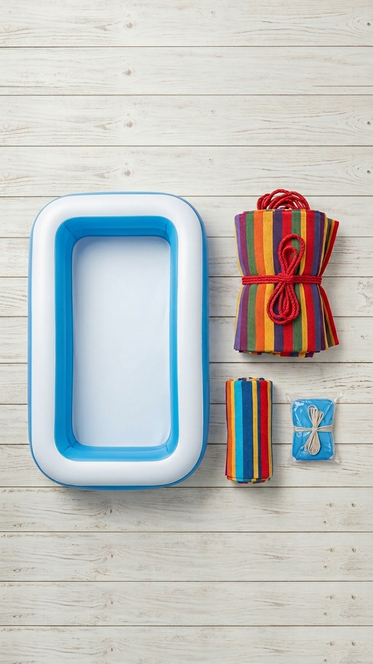 Set piscină gonflabilă BESTWAY, 201 x 151 x 60 cm cu hamac multicolor din bumbac